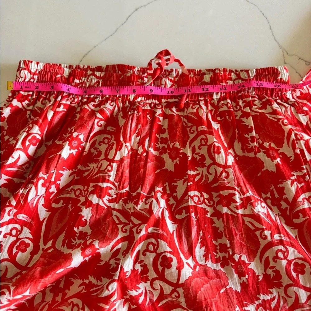 Ro’s Garden NWT Red Cotton Floral Wide Leg Pants Resort Vacation Palazzo ~ Large